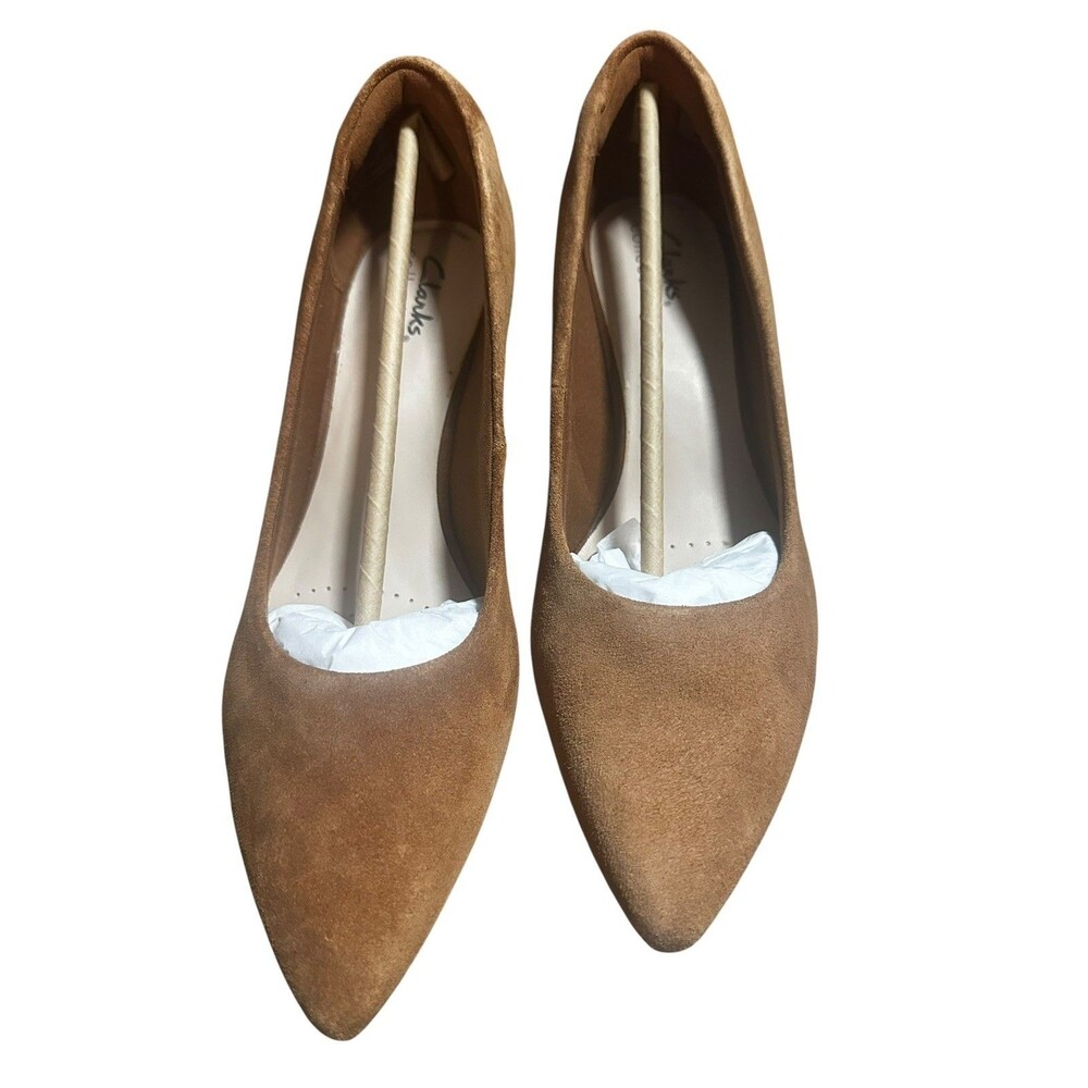 Clarks Women's Teresa Step Block Heel Pumps Dark Tan Suede Slip On Size 7M NIB